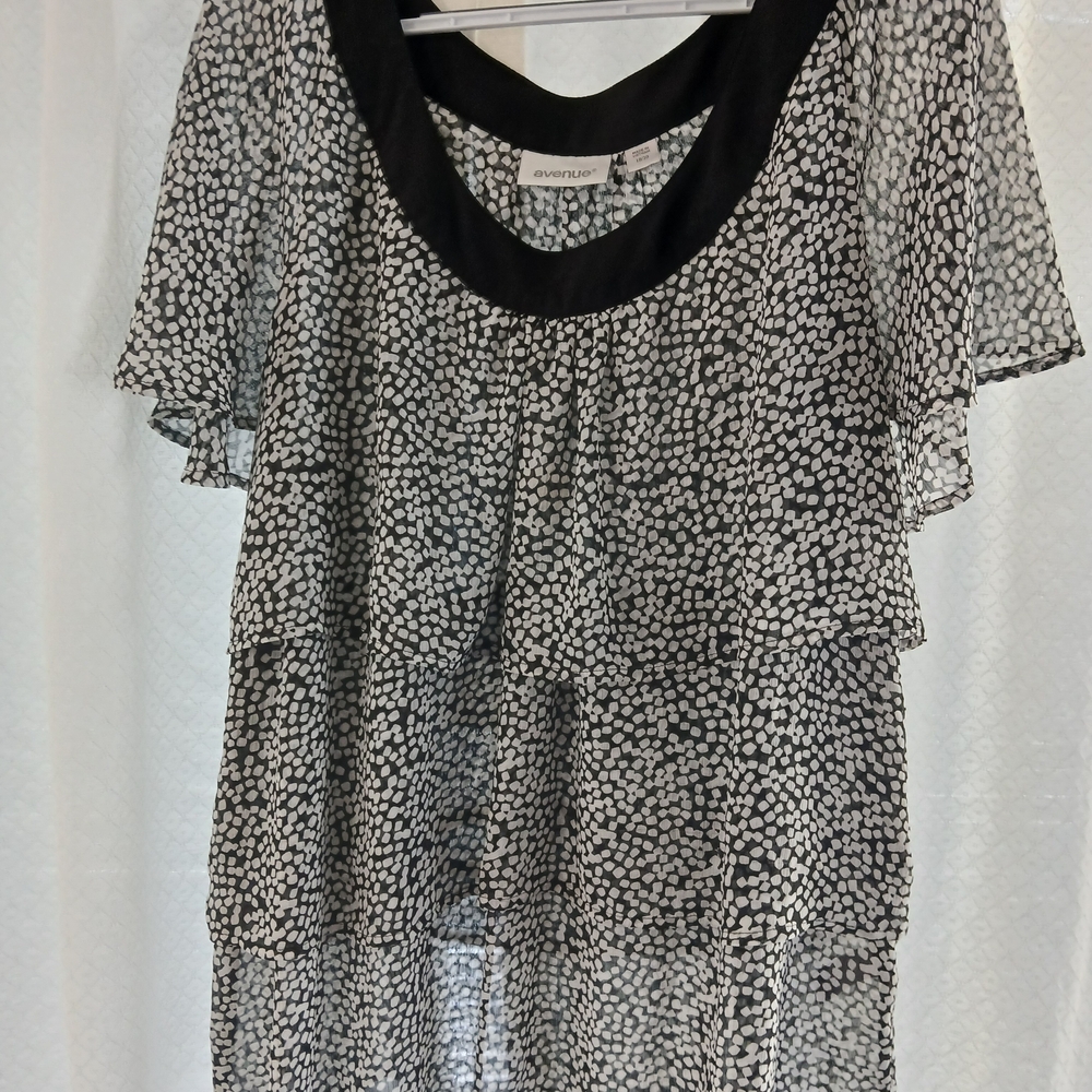 Avenue 18/20 Black and White Polka Dot Patterned Tiered Blouse